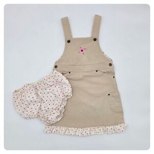 Tommy Hilfiger Girl's 4T Tan Floral Dress Pinafore Overalls Bloomers Set